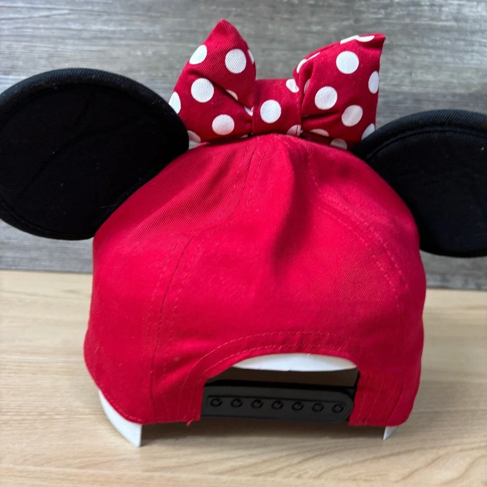 Minnie‎ Mouse Hat Cap Snap Back Womens Red White Bow Ears Polka Dot Disney